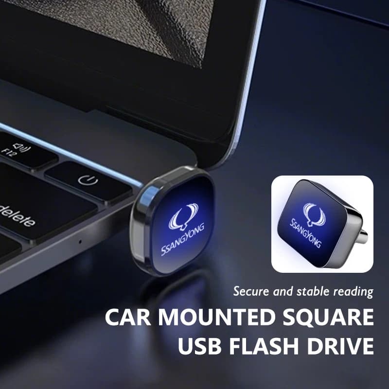 Car Dashboard Portable Storage 32GB/64GB Square USB Flash Drive For SsangYong Rexton Kyron Rodius Tivoli Musso Turismo Nomad