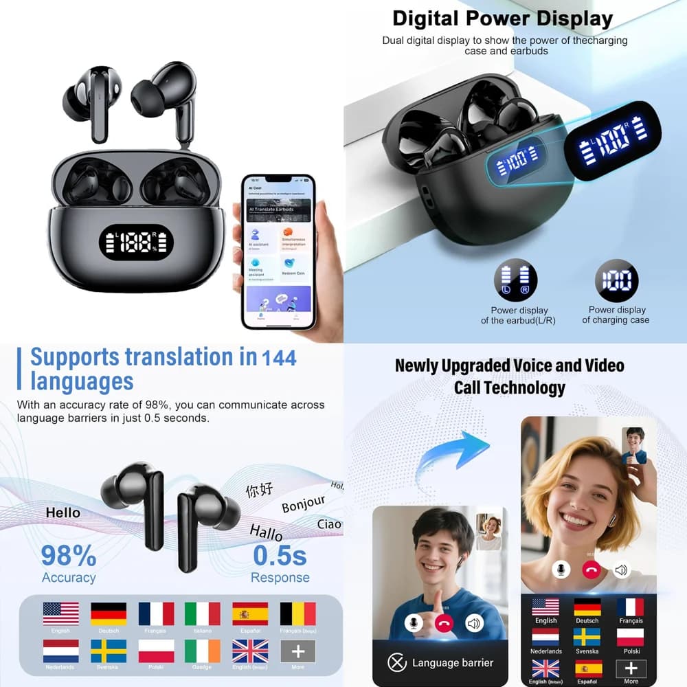 Auricolari Wireless per Traduzione con 144 Lingue AI, Traduzione in Tempo Reale, Cuffie per Affari, Accessori Mobili all'Ingrosso