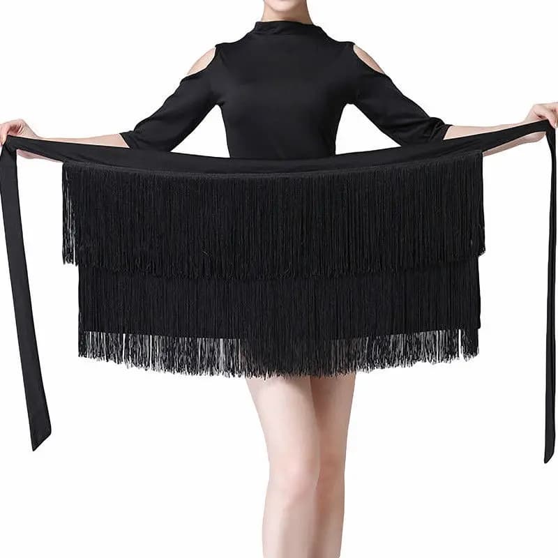 2025 Women Dancewear Latin Nappa Women's hip scarf Large skirt 2 layers Frangia Dancewear Cha Rumba Clothing