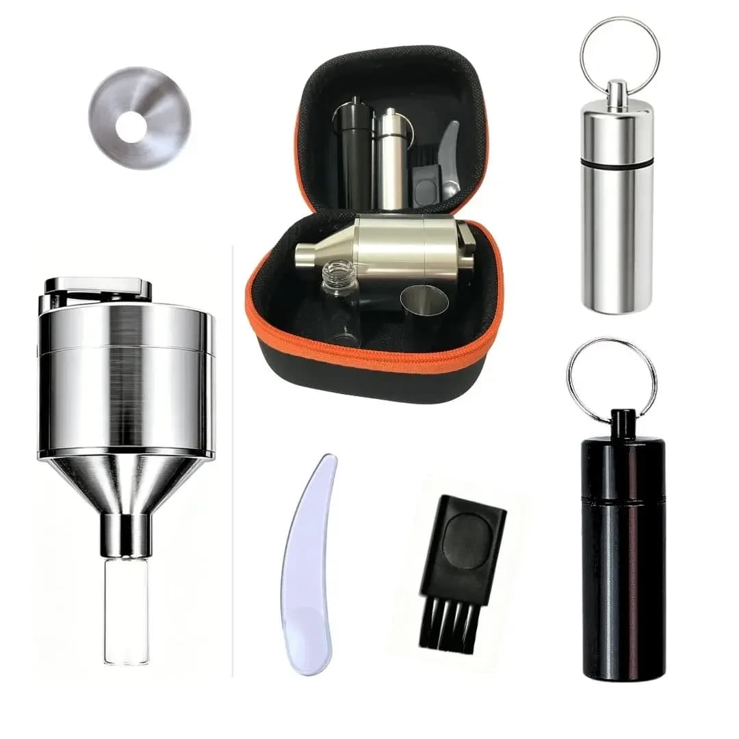Premium Portable Spice Grinder Kit with Organizer Storage Box, Leakproof Aluminum Spice Vials Convenient Funnel, Travel Camping