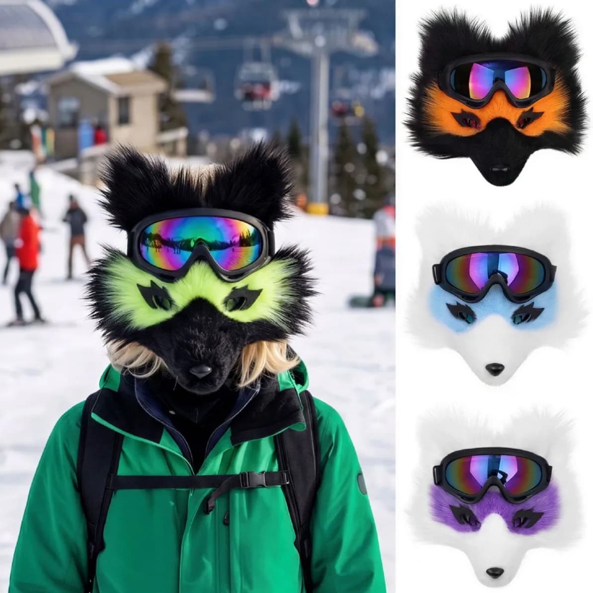 Simulated Fox Mask With Ski Goggles Cosplay Costume Animal Wolf Dog Mask sets Accessories Halloween Party Costumes