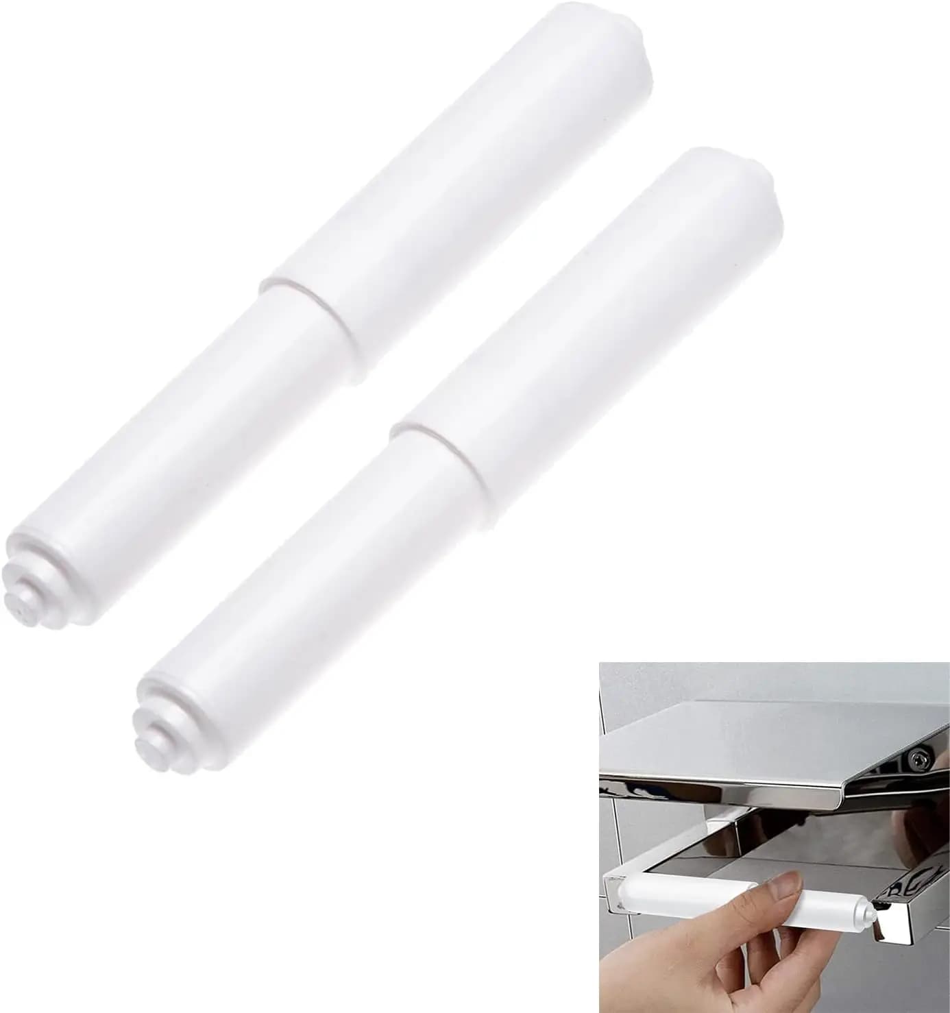 2 Pack White Toilet Paper Holder Plastic Roller Spring Loaded Rod for Household Restaurant Replacement