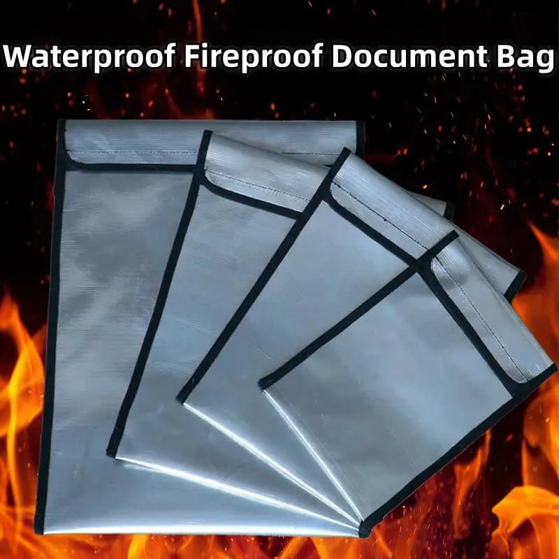 Waterproof Fireproof Document Bag Heat Resistant A4 Size Portable Pouch for Home Office Cash Important Files Travel Storage