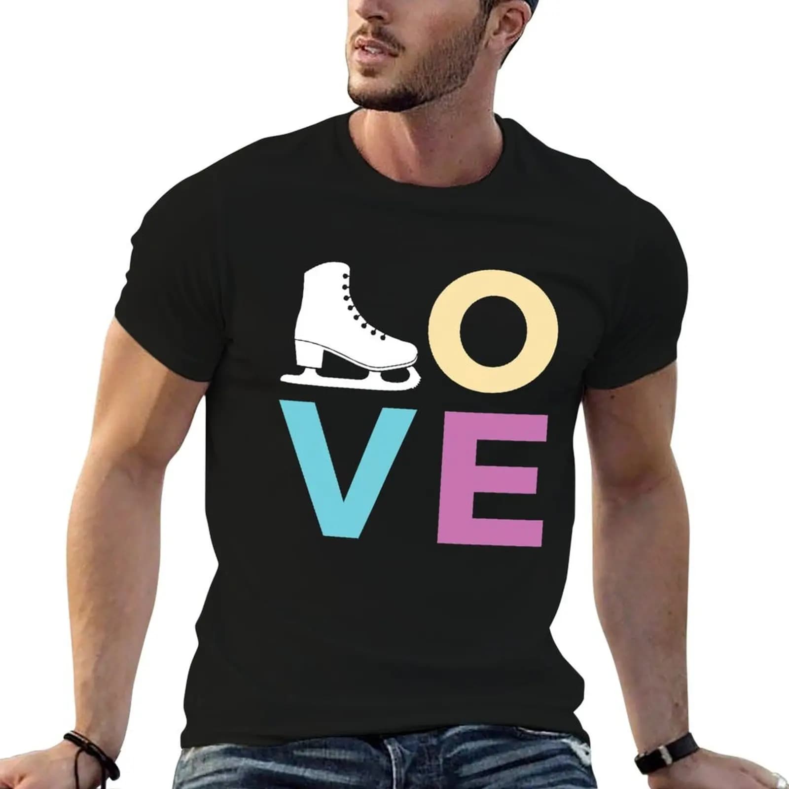 T-shirt Figure Skating Love Ice Skate, t-shirt con stampe, t-shirt da uomo, t-shirt in cotone, t-shirt da uomo in cotone