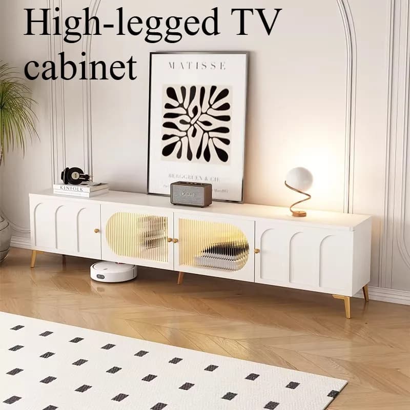 Mobile TV Verticale Alto con Design Nordico e Maniglie, Mobile TV da Terra per Intrattenimento e Arredamento Casa