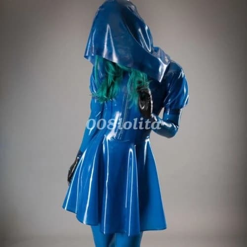 100%Latex Rubber Gummi Night Club Hot Sexy Fashionable Hooded Skirt Fancy Ball Size XXS-XXL