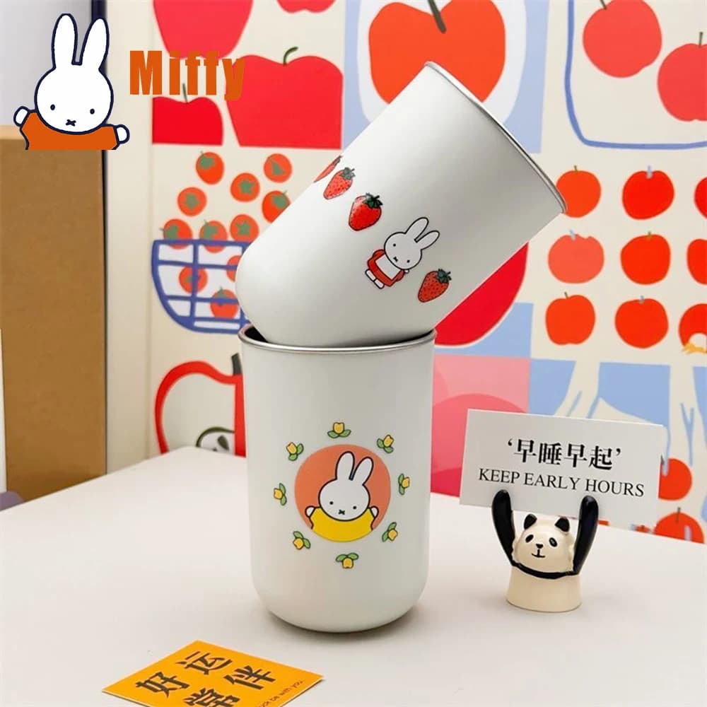 Kawaii Miffy Tazza senza mani Tazza di coniglio carino Bicchiere in acciaio inossidabile Doppio strato isolato Porta spazzolino infrangibile Regalo per ragazza
