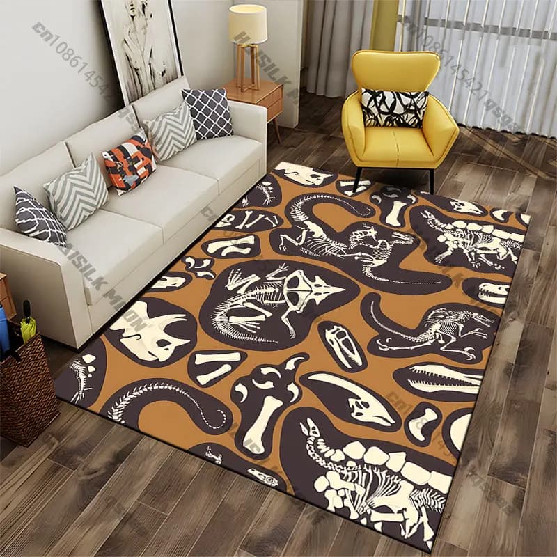 Carpet with dinosaur fossils and skeletal motifs, yoga mat, decoration for living room, baby cat mat, tirbino, carpet for play area