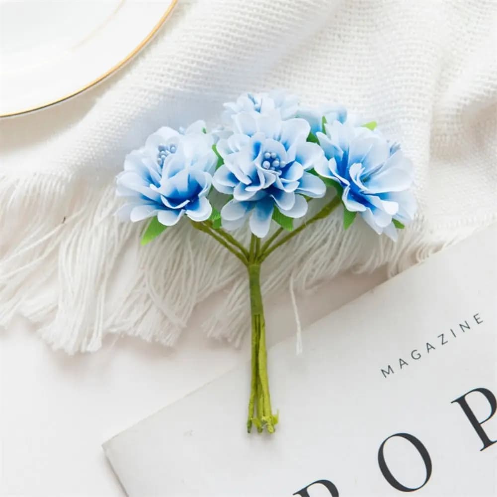 Mini Artificial Carnation Bouquet 6 Heads Handmade Silk Hydrangea Bouquet Realistic DIY Fake Plants Wedding Bouquet