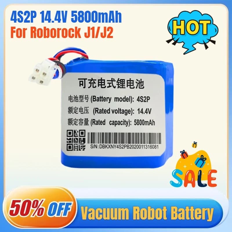Batteria di ricambio per robot aspirapolvere 4S2P 14,4 V 5800 mAh per accessori robot aspirapolvere Roborock J1/J2 S6 Pure