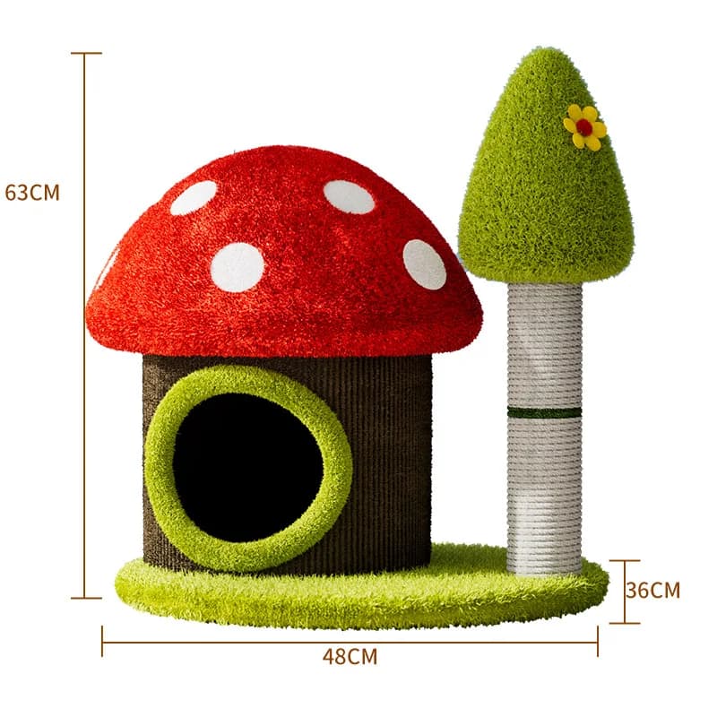 Colorful Mushroom Sisal Cat Tree, 1 in 1 Cat Climber Bed Scratcher with Treehouse Toy, Multi-Level Kitten Activity Center
