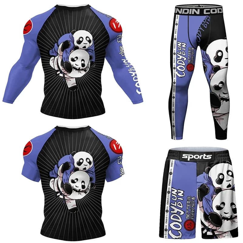 T-shirt + pantaloncini MMA Jiu Jitsu da boxe personalizzata 4 pezzi / set Rashguard Uomo Abbigliamento a compressione MMA Bjj Gi Kickboxing Abbigliamento sportivo