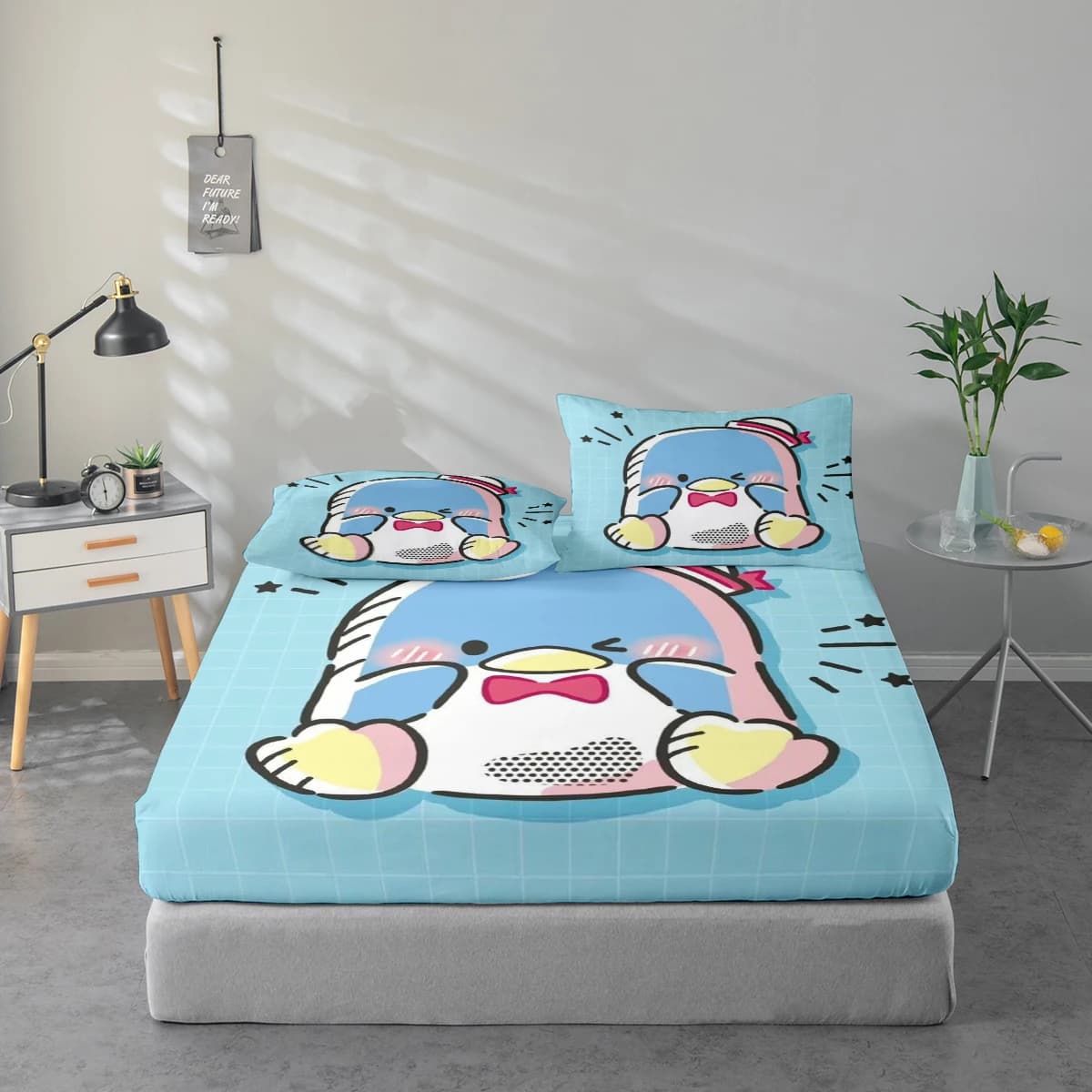 Set di lenzuola stampate digitalmente ad alta definizione in 3 pezzi, set di lenzuola con motivo pinguino dei cartoni animati, set di lenzuola con stampa floreale di grandi dimensioni, include 1 lenzuolo con angoli + 1/2 federa, adatto per camera da letto, camera degli ospiti, decorazioni per la casa, lenzuolo con angoli in fibra di poliestere + federa, biancheria da letto ultra morbida, tessuto spesso ultra morbido, confortevole per tutte le stagioni, lavabile in lavatrice