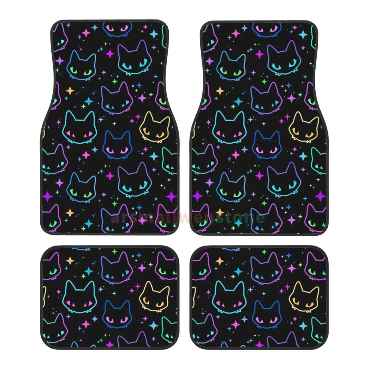 Tappetino per auto con teste di gatto colorate Tappetini in gomma anteriori posteriori resistenti Protezione per pavimenti in moquette adatta alla maggior parte dei veicoli