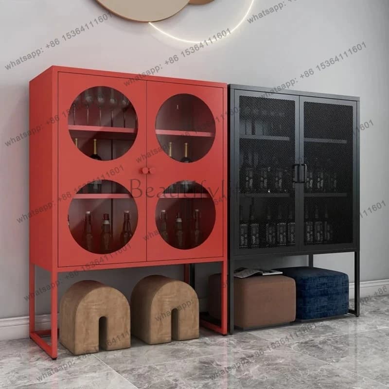 Mobiletto nordico di lusso leggero, credenza per sala da pranzo, mobiletto portabottiglie con anta in vetro, vetrina da soggiorno a parete con ripiani a strati