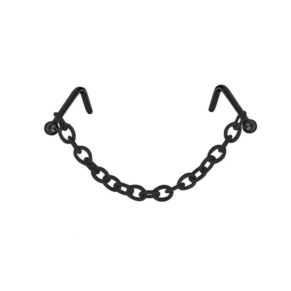 Orecchini Hip Hop Piercing Anelli per setto in acciaio inossidabile Strass Anello per piercing al naso Doppia catena al naso Anelli per setto con perno al naso