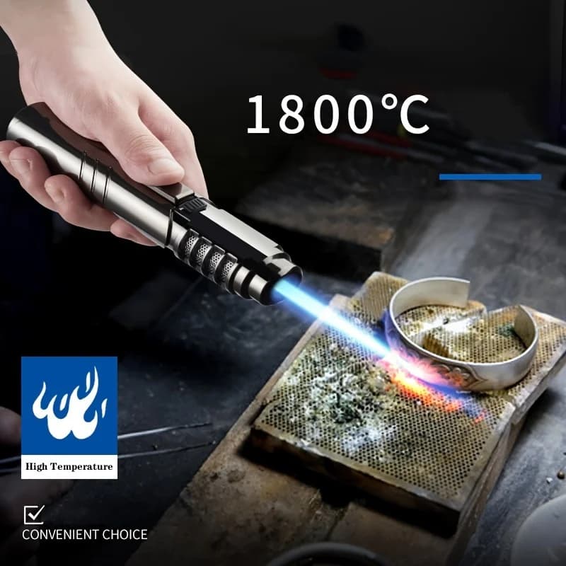 1800 ° Accendino a torcia a butano ad alta temperatura, portatile in metallo, antivento, fiamma blu a getto, strumento per saldatura, regalo per uomo, senza gas