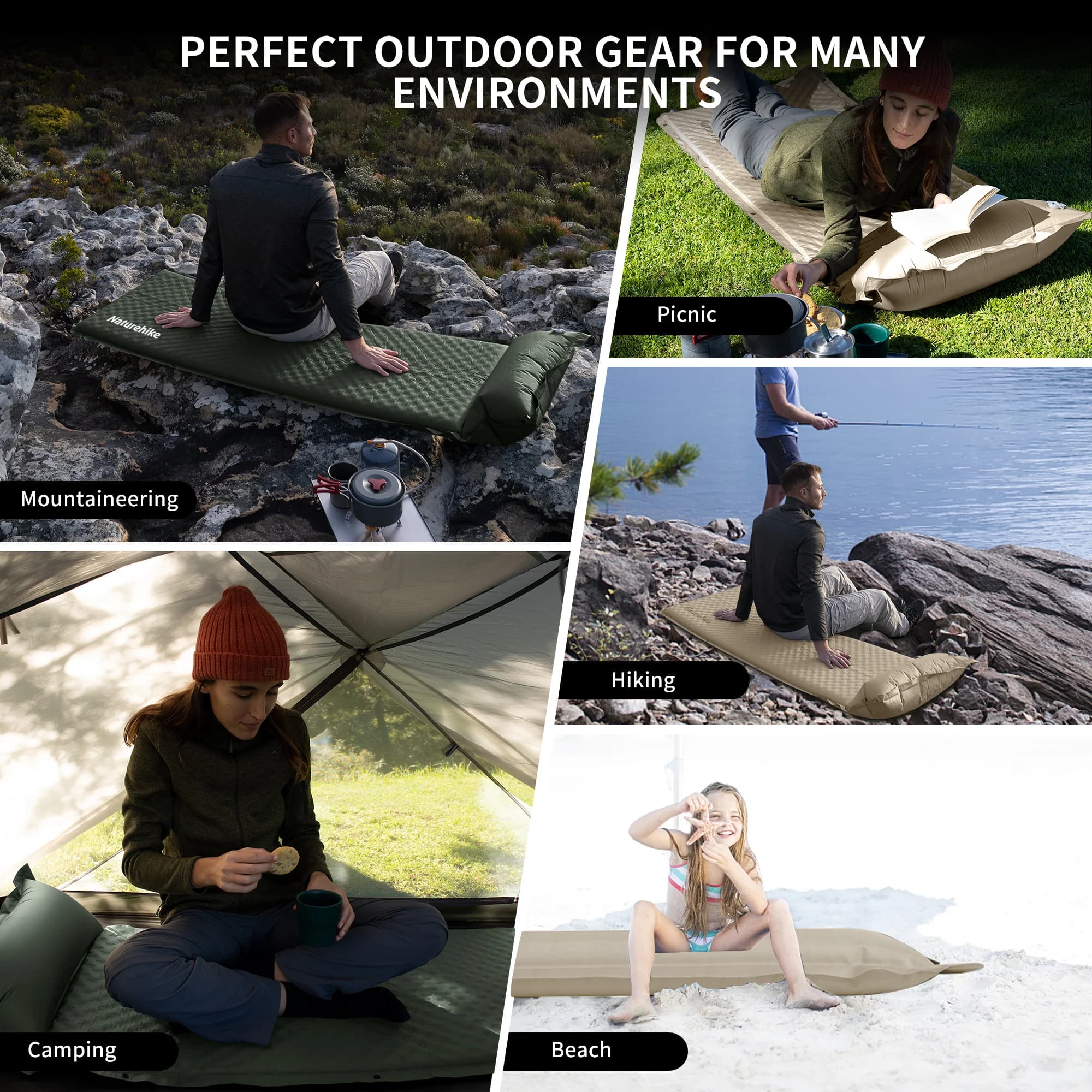 Naturehike 2026 New Camping Air Mattress Thicken Splicable Double Air Sleeping Bed Folding Picnic 10cm Inflating Mattress