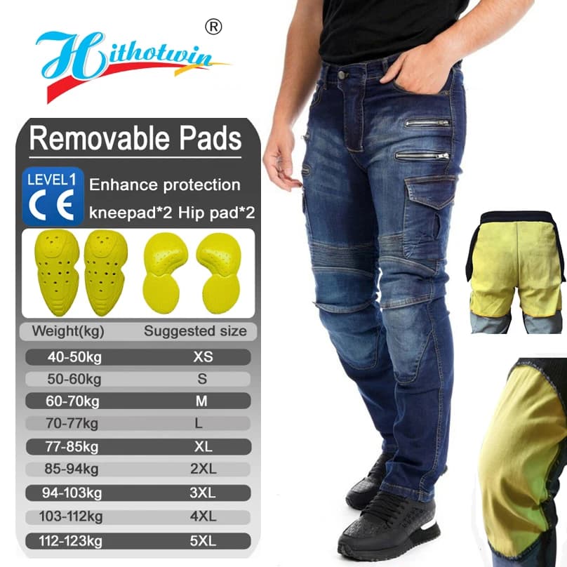 Jeans da Moto per Uomo con Protezioni Antiurto, Pantaloni Rinforzati CE con Cerniera, Abbigliamento da Corsa
