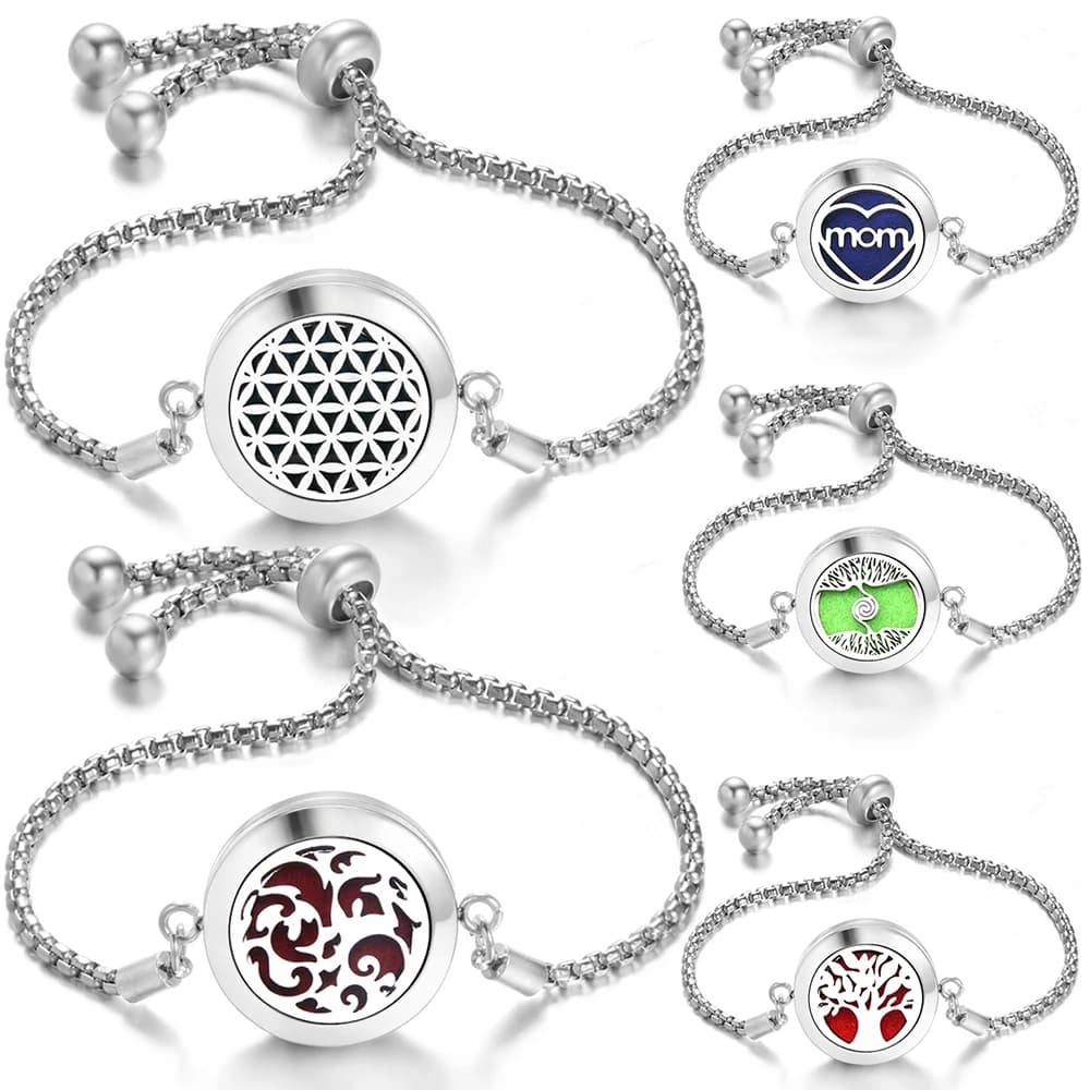 Heart Shaped MOM 361L Stainless Steel Aromatherapy Bracelet Essential Oil Diffuser Perfume Locket Support Custom Patterns Bangle