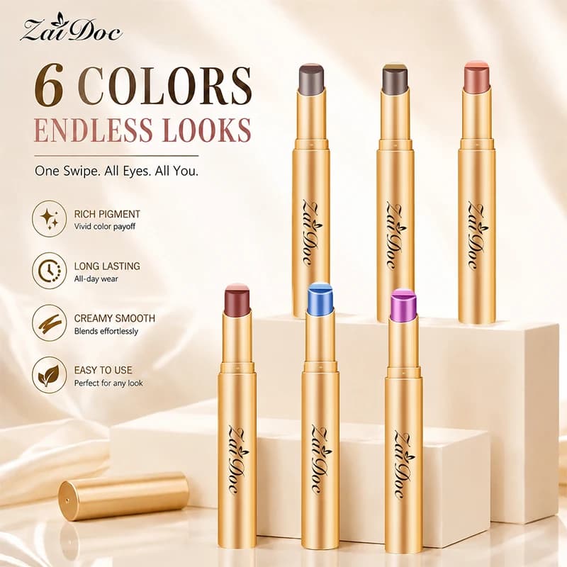 ZaiDoc 3 Color-in-1 Eyeshadow Stick Glitter Shimmer Natural Creamy Long Lasting Makeup 3.5g Each