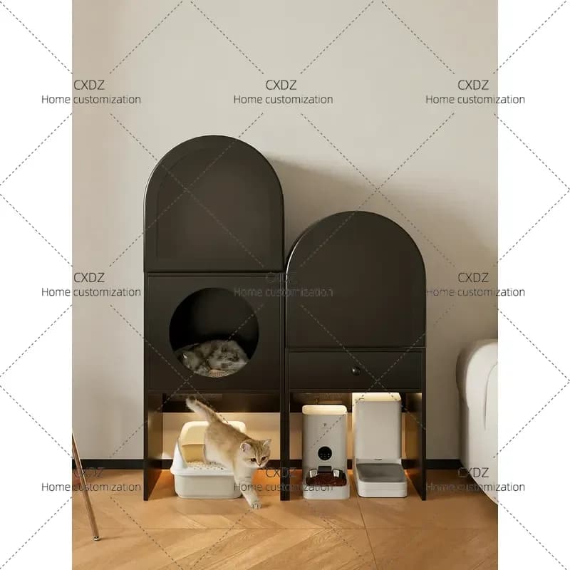 Solid Wood Cat Litter Box Cabinet Modern Pet Storage Display Unit Integrated Cat House Furniture 2026 New