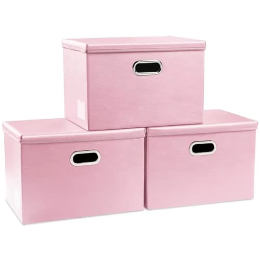 Contenitori Pieghevoli con Coperchio [Set da 3] Scatole Organizer in Tessuto Simil Pelle, Contenitori Cubici Richiudibili con Coperchio