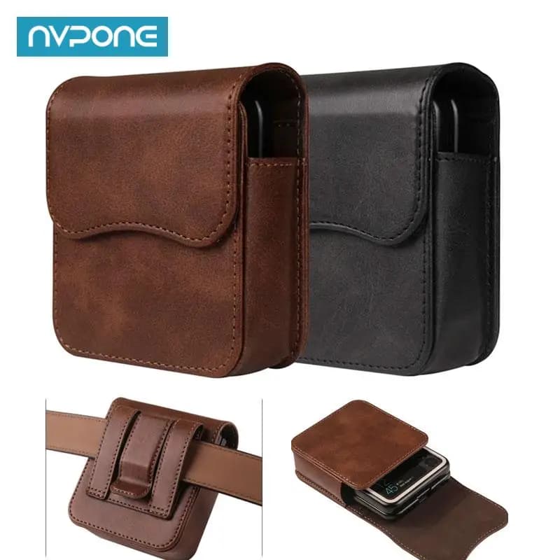 Belt Clip Holster Leather Pouch for Samsung Z Flip 3 Flip4 Flip5 Flip6 Universal Waist Bag Case Cover for Moto Razr 40/40ultra