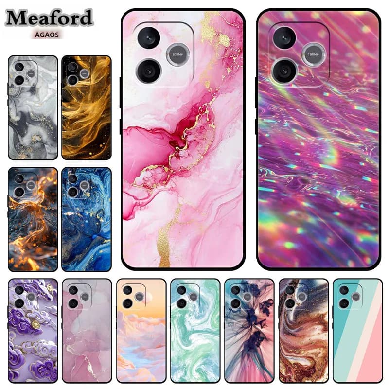 Marble Patterns Case For Huawei Honor X8D 4G Etui Black Edge Phone Cover Silicone Soft TPU Shield Luxury Coque Colorful Capa