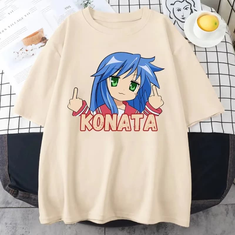 Hot Anime Lucky Star T Shirt Cartoon Konata Izumi Kagami Uomini/donne Estetica Maglietta Manga Unisex Stampa T-shirt in cotone oversize