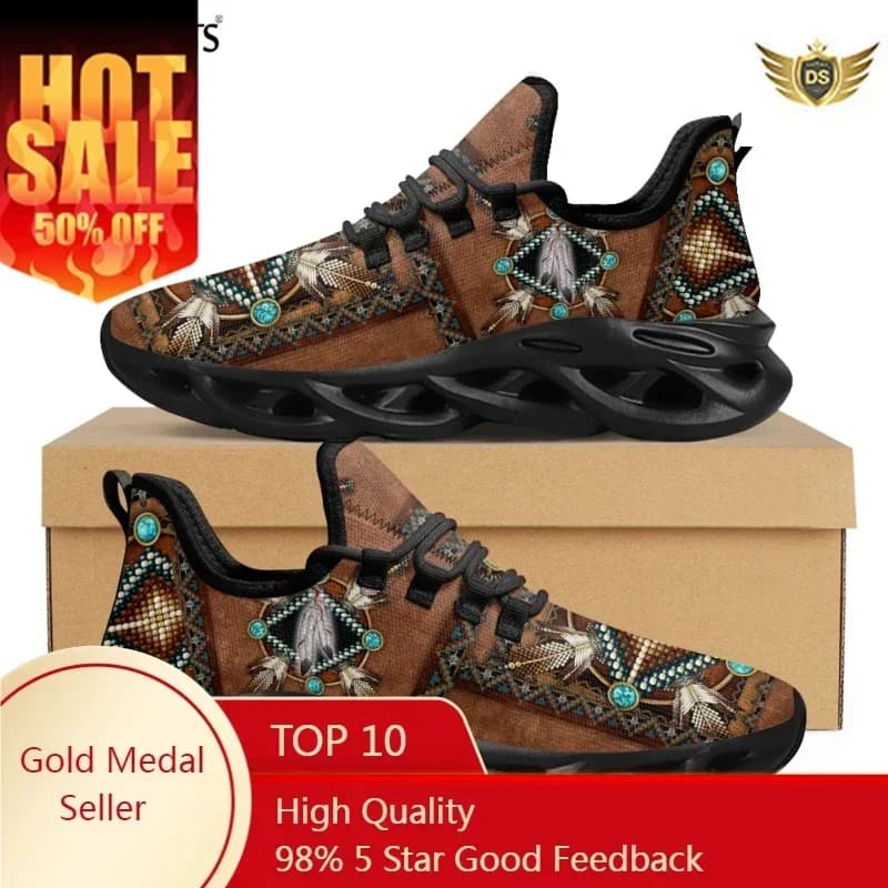 Scarpe da ginnastica altalena in rete da donna con motivo tribale africano Scarpe comode con plateau stringate Scarpe sportive leggere da donna