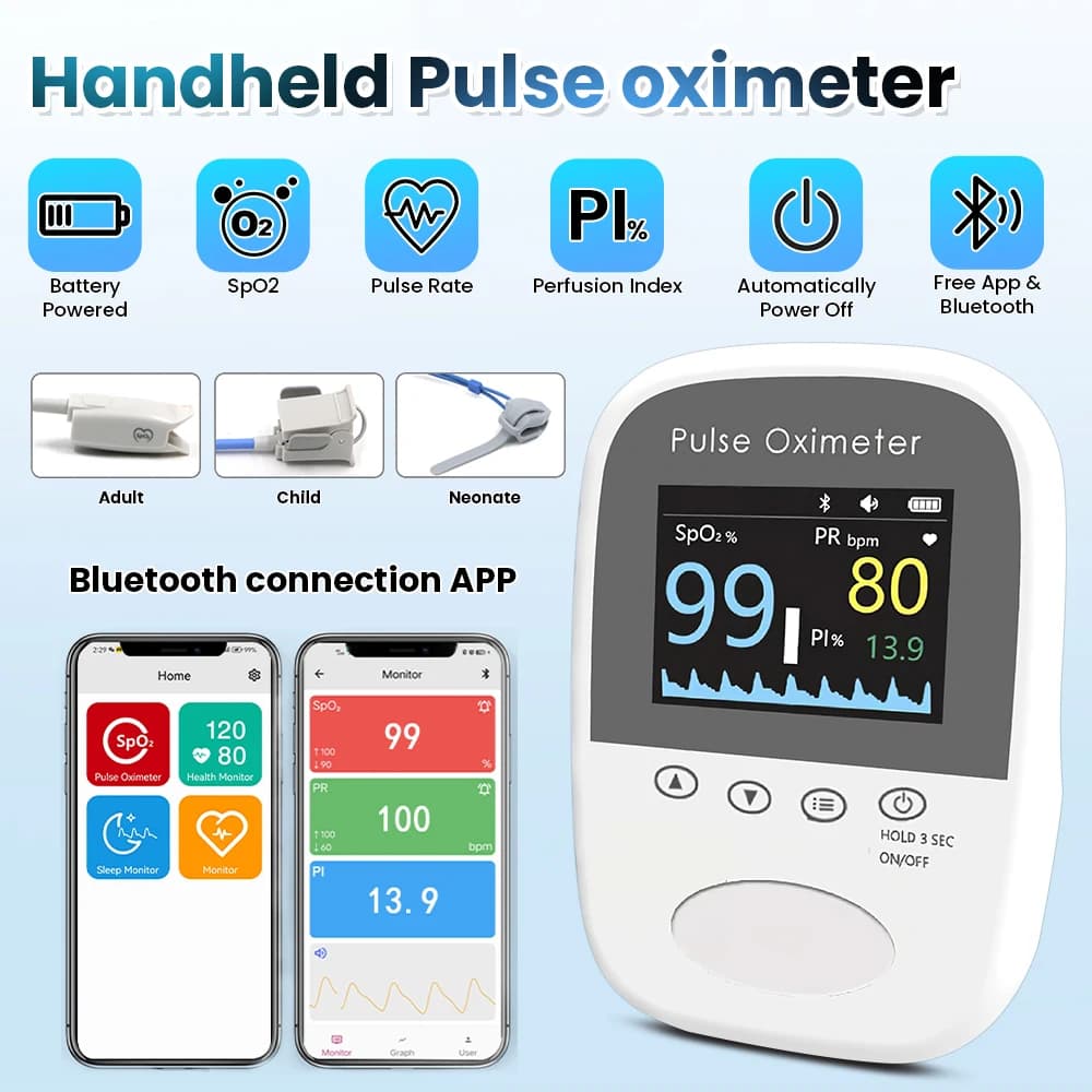 Bluetooth APP Pulse Oximeter For Adult Child Neonatal SPO2 Pulse Blood Oxygen Status Monitor Home Use