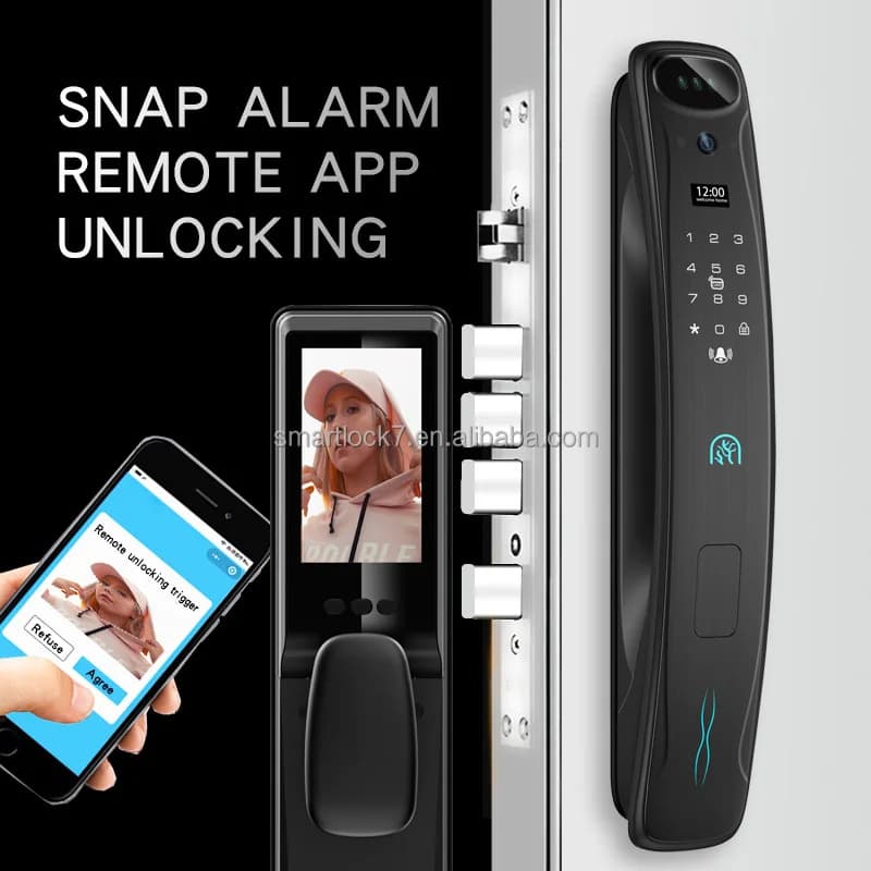 Serratura Intelligente Tuya con Videocitofono, Riconoscimento Impronte Digitali e Facciale, Supporto Scheda di Memoria, Compatibile con Porte in Legno, Controllo Accessi Smart Home