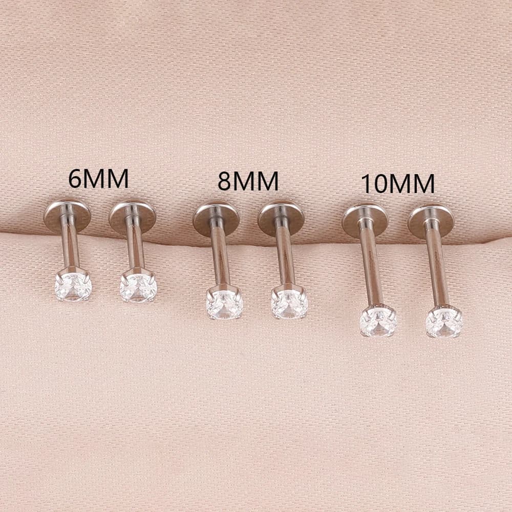 2pcs Stainless Steel Piercing Ear Studs Crystal Ball Monroe Lip Stud Helix Conch Tragus Cartilage Earrings 6/8/10mm Body Jewelry