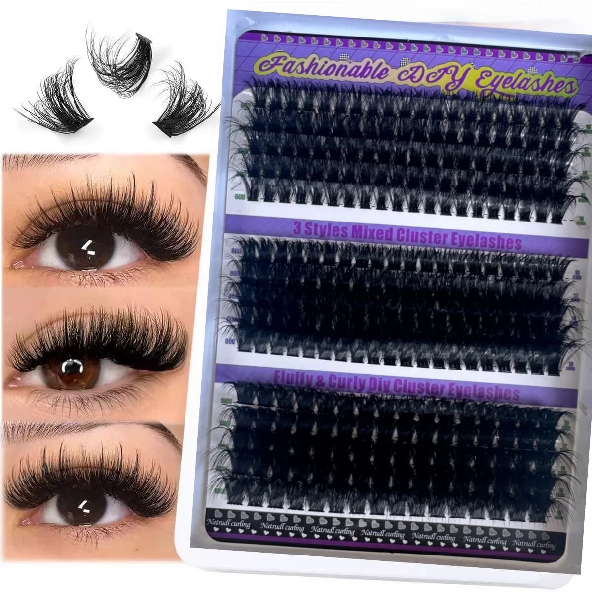 Cluster for eyelashes Cloison 60D + 80D + 100D - 280 pieces of eyelashes 10 - 18 mm D Curl Cluster - Cluster for thick eyelashes
