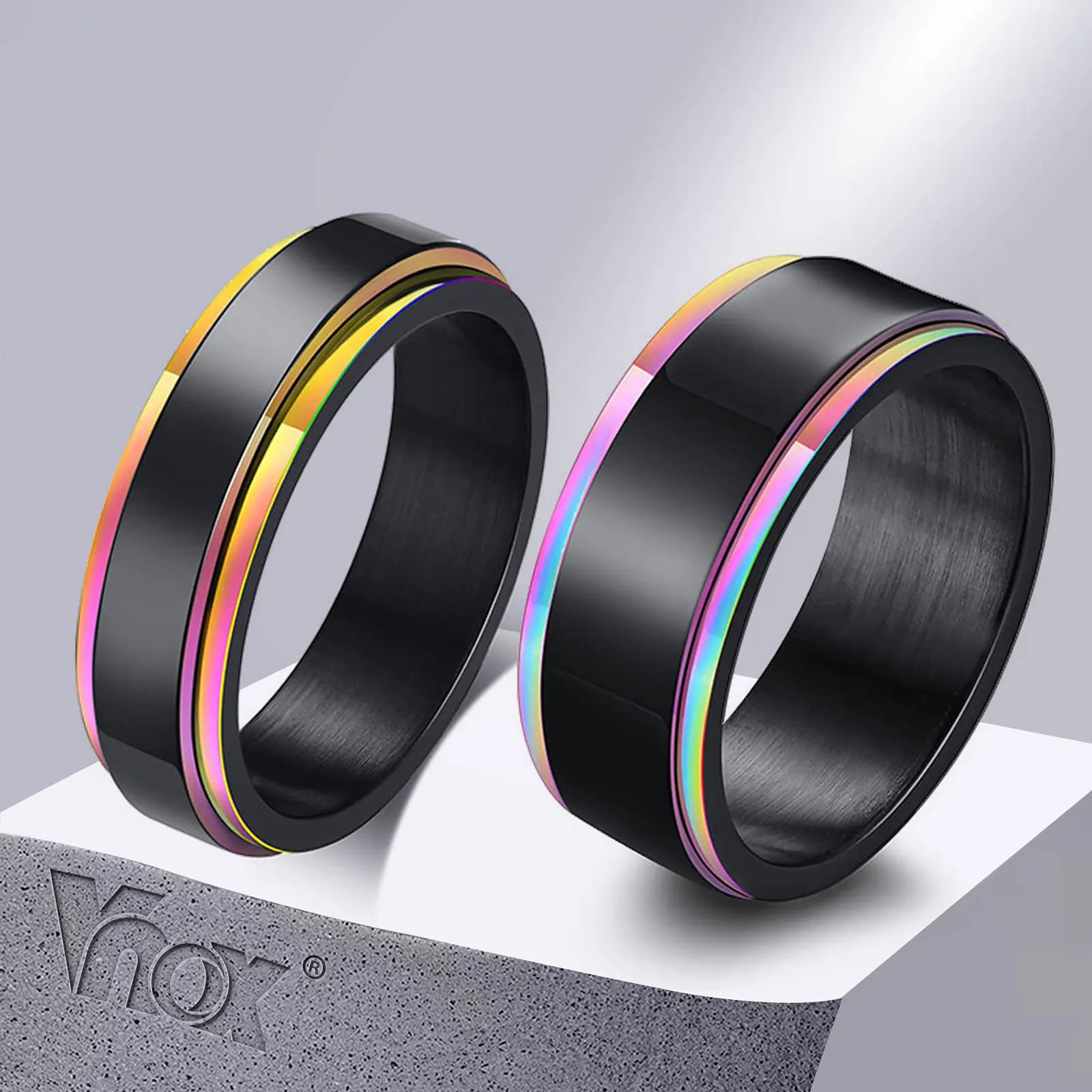 Vnox 6mm 8mm anelli di filatura in acciaio inossidabile per sollievo dall'ansia anelli di irrequietezza, LGBTQ anello di colore arcobaleno per donne gioielli da uomo