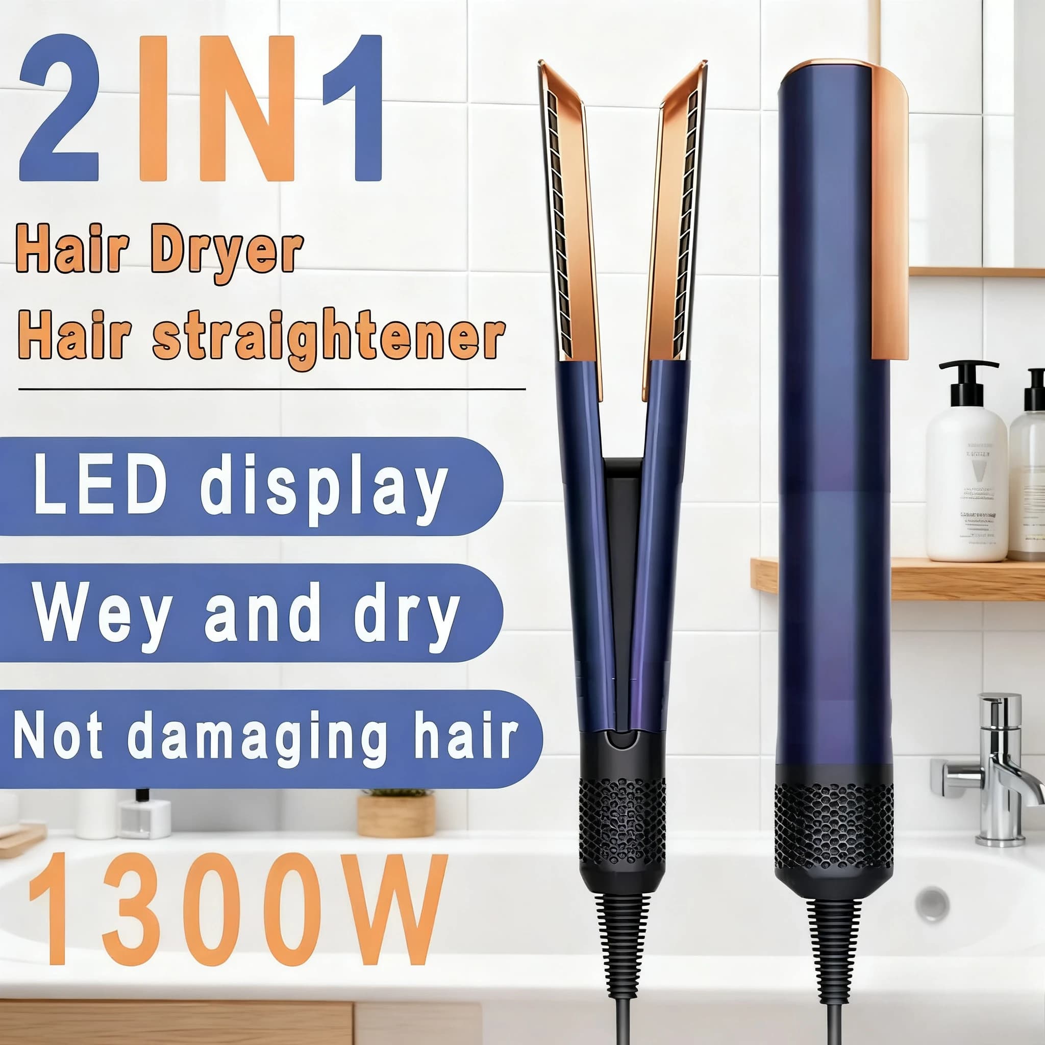 Professional 2 in 1 Iron to negative ions Long-lasting styling tool Wet and dry hair plate