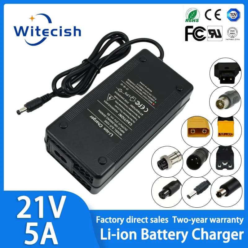 Adattatore per caricabatteria al litio 21V 5A Caricabatteria agli ioni di litio intelligente per pacco batteria ai polimeri di litio 5S 18,5V