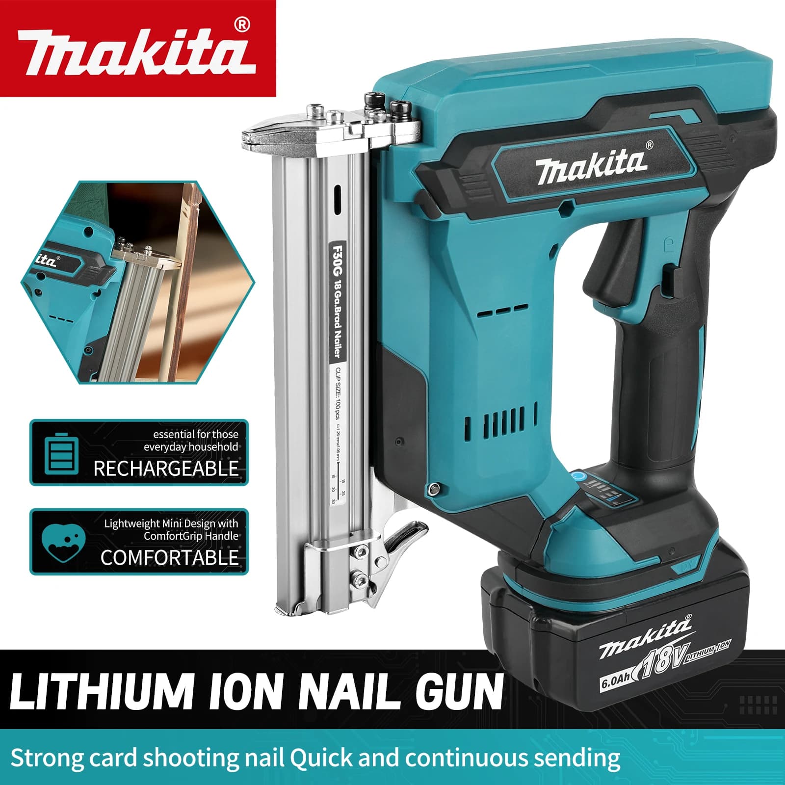 Makita Straight Nails Staple Gun Cordless Electric Impact Nail Gun Riveting Gun portable Carpentry Tools For Makita 18V Battery