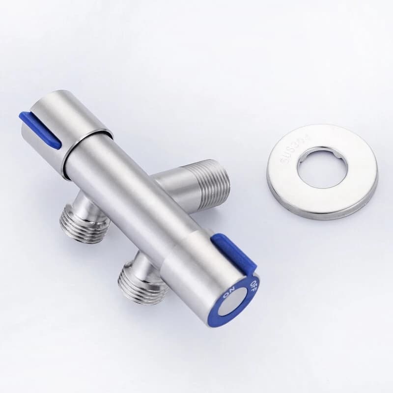 (A02R] G1/2 x 1/2 304 Stainless Steel Two Three-Way Angle Valve, Double Handle Double Control Single Cold Multi-Function Faucet