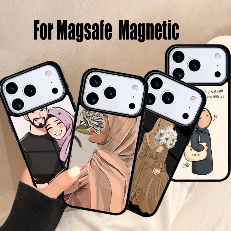 Cover per iPhone con design ragazza musulmana araba in hijab, compatibile con Magsafe Wireless Magnetic per iPhone 17 Air 16e 15 14 13 12 11 Pro Max Plus