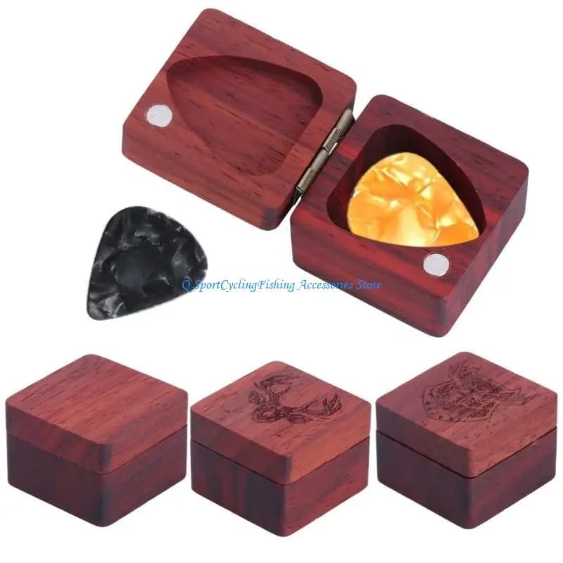 Organizzatore custodie per plettri per chitarra quadrati in legno, custodie per plettri per chitarra leggeri