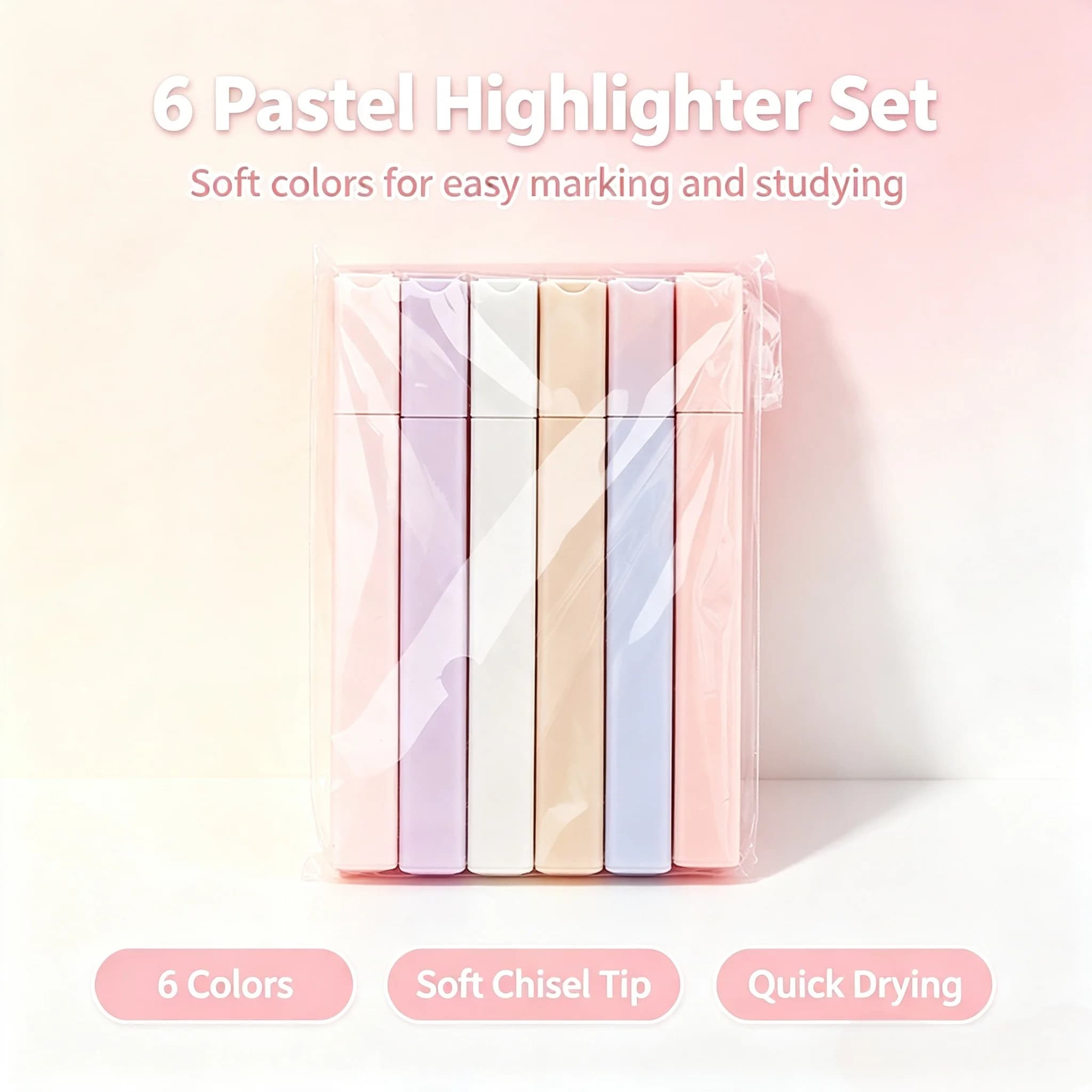 6 Pieces Lytwtw's Cute Kawaii Candy Color Molandi Office School Supplies Gift Markers Highlighters