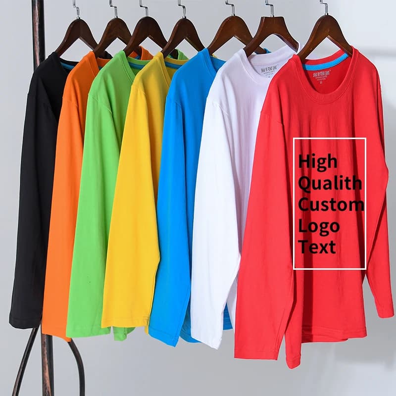 100% Cotton Men's Crew Neck T-shirt Custom Autumn Sleeve Long Sleeve Solid Color T-shirt Fashion Embroidery Company Brand