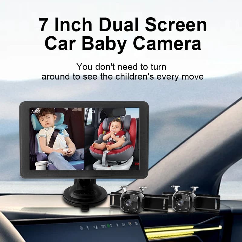 Telecamera per auto per bambini per sedile posteriore Baby monitor da 7 pollici 2CH con telecamera a forma di astronauta Telecamera per visione notturna a doppio canale per bambini
