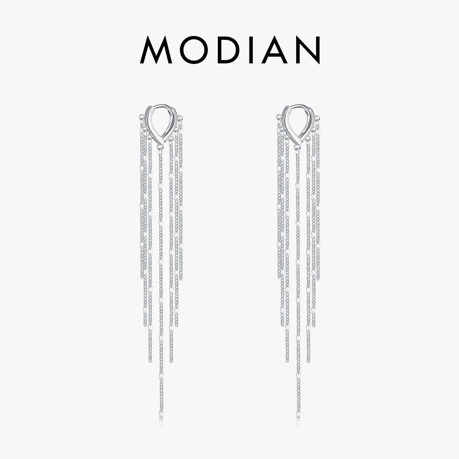 MODIAN 925 Sterling Silver Sparkling Long Tassel Hoop Earrings Trendy Party Luxury Buckle Earrings For Women Fine Jewelry Gifts