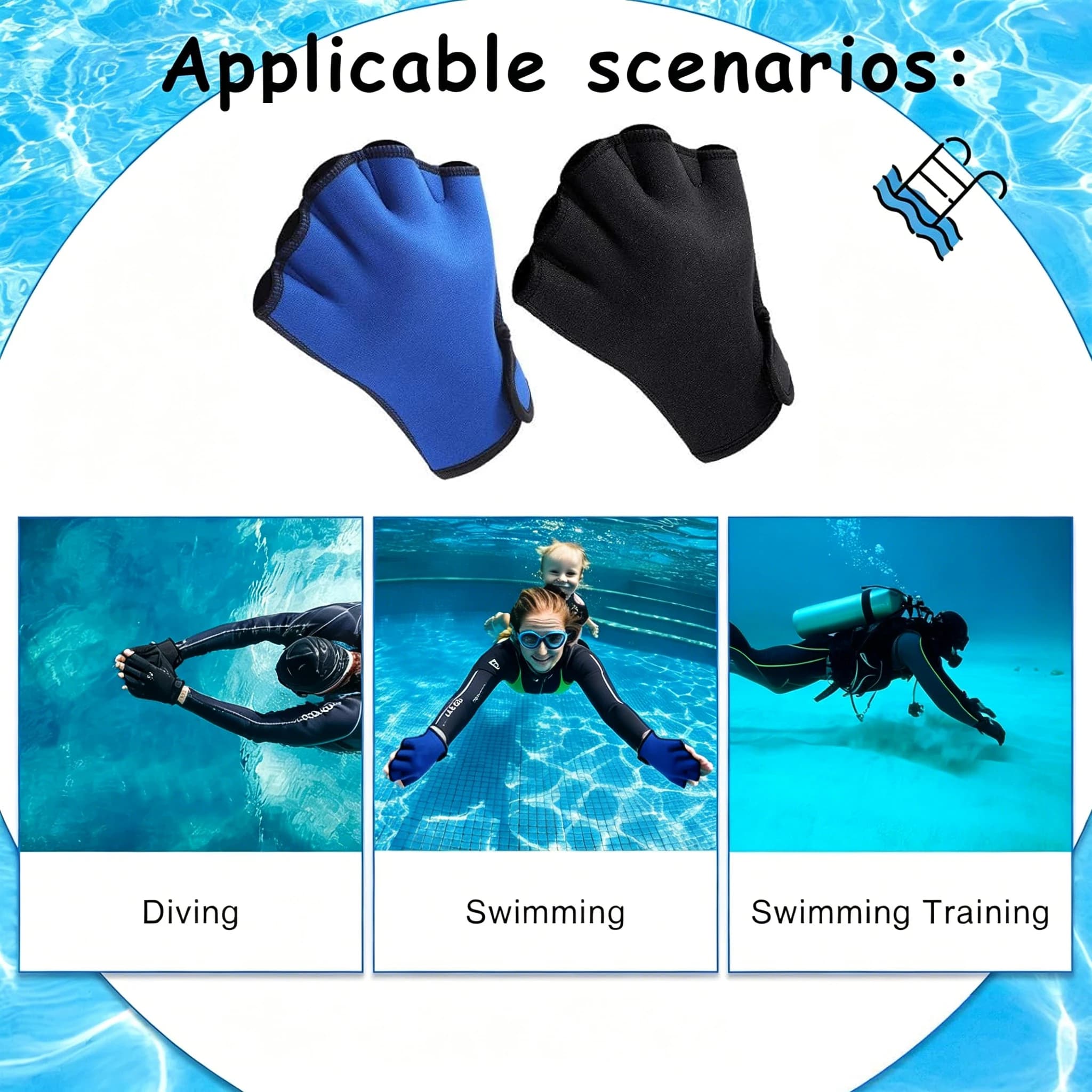1 Pair of Webbed Swimming Gloves for Water Sports Training, Water Aerobics, Snorkeling, and Swimming Equipment for Men and Women