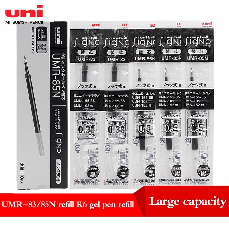 10 pz/scatola Uni K6 ricarica UMR-83/85N ricarica penna Gel Push-action 0.38/0.5mm per UMN-105 UMN-152 UMN-207 cancelleria inchiostro impermeabile