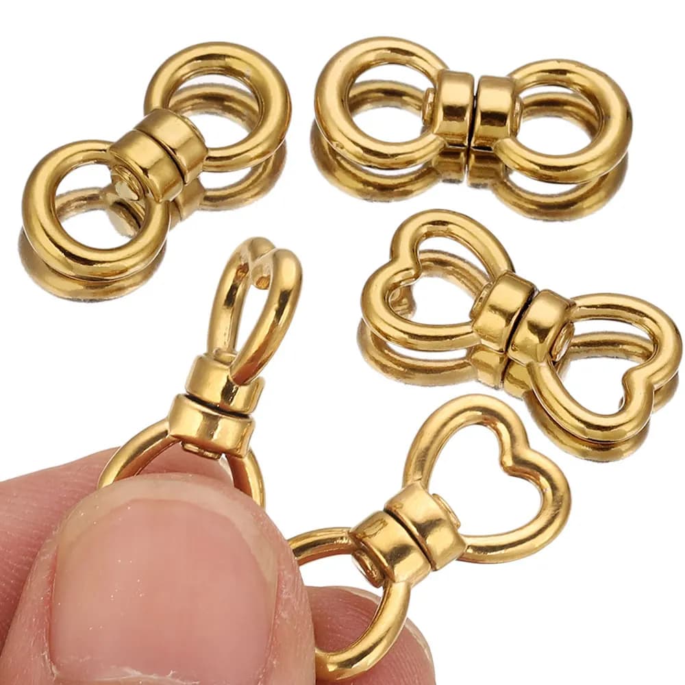 5 pezzi in acciaio inossidabile con gancio a forma di cuore, con fibbia rotante a 8 caratteri, portachiavi, connettori a catena per gioielli fai da te, creazione di portachiavi