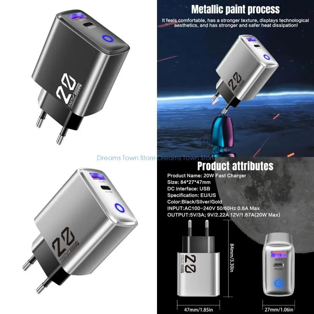 Adattatore da viaggio con luce LED in metallo disponibile con doppia tipo C HX6A da 20 W